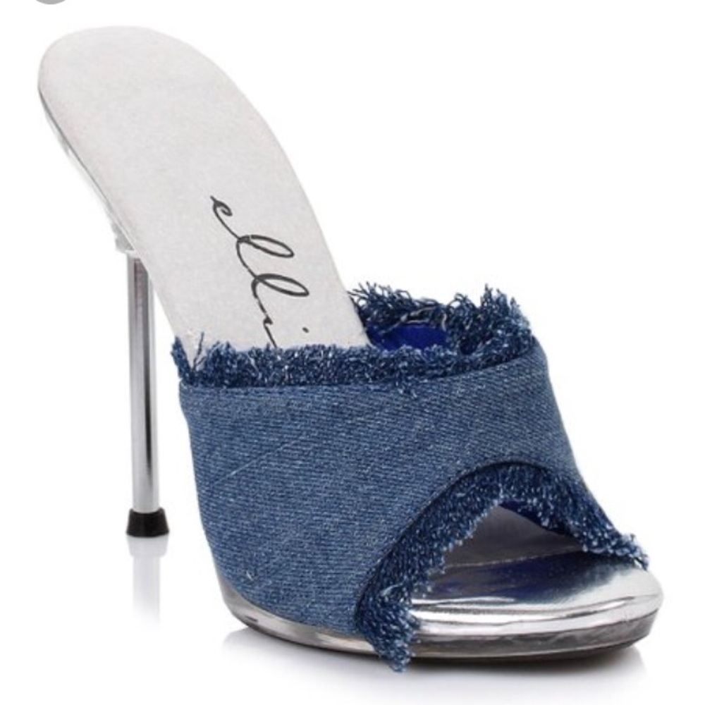 Ellie Shoes Blue Jeans OPEN Toe Slide Denim
